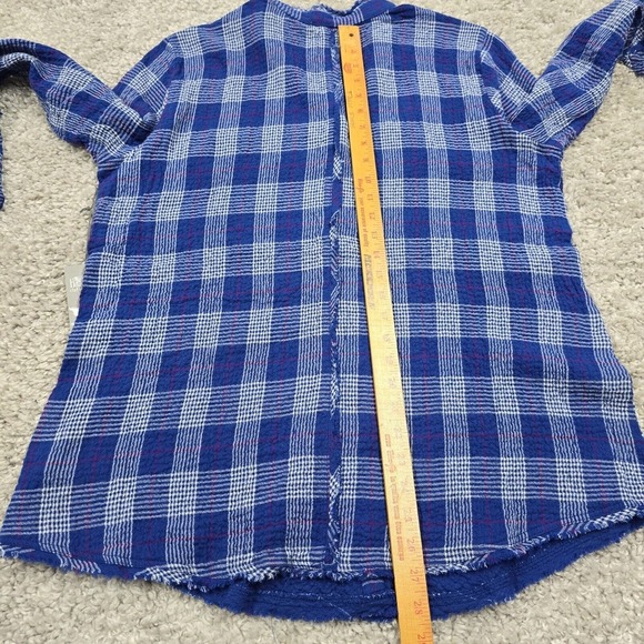 Habitat Womens Top Small Blue Button Up Plaid Long Sleeve Gauzy Lagenlook - Picture 11 of 13
